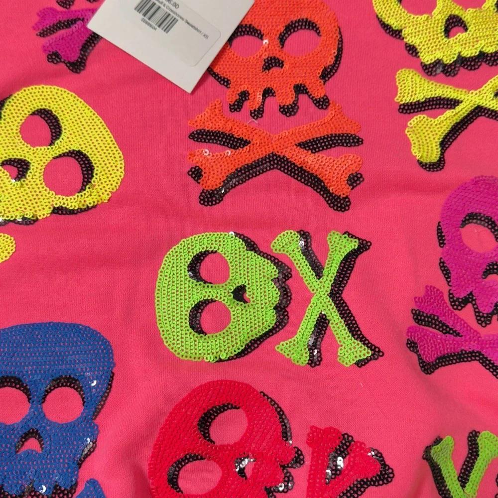 Queen of Sparkle NWT Colorful Skull Sequin Sweatshirt - Picture 13 of 16